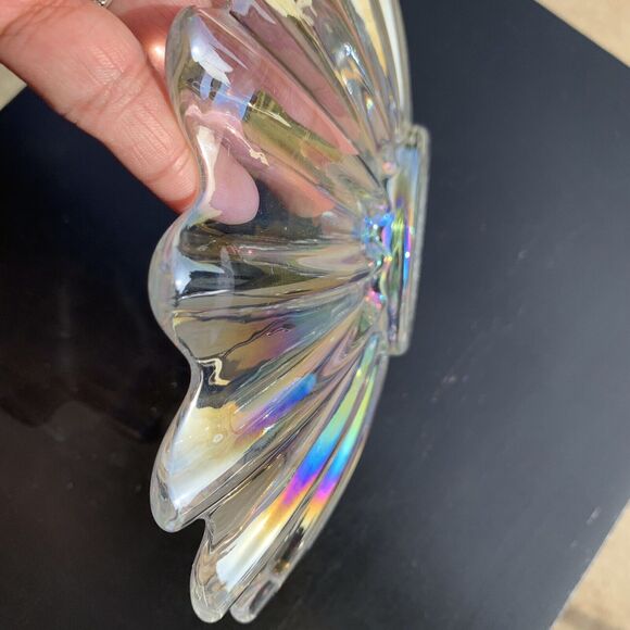 Vintage MCM Federal Iridescent Carnival Glass Starburst Plate Dish 9.5in - Picture 6 of 10